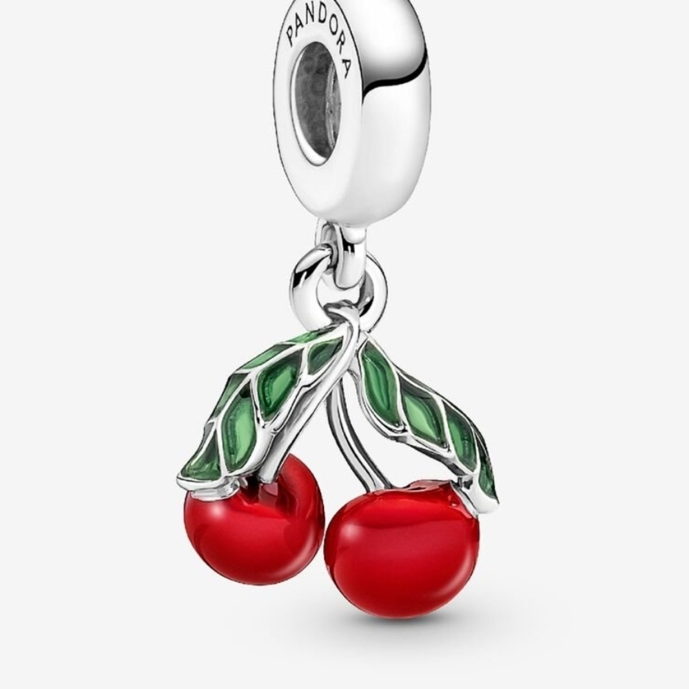 Pandora Asymmetrical Cherry Fruit Dangle Charm 791583c01Sterling silver NWT